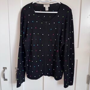 Foxcroft Size XL Black w/ Polka Dot Zipper Sweater Cotton Blend